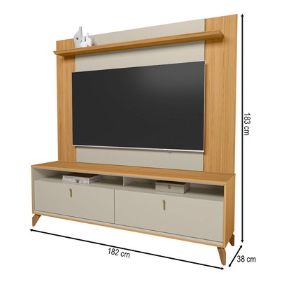 Rack com Painel para TV Até 55 Polegadas Dubai 2 Portas 1 Prateleira Tauri/Off White Fosco Fosco - Linea Brasil