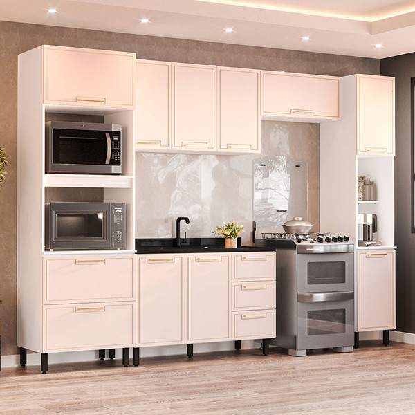 Cozinha Completa Amara 10 Portas 4 Gavetas 40250080 Branco/Creme - Politorno
