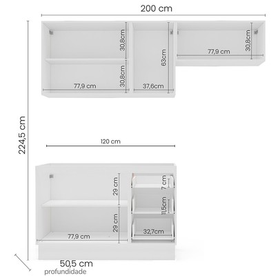 Cozinha Completa Amara 6 Portas 3 Gavetas 40250081 Branco/Azul - Politorno