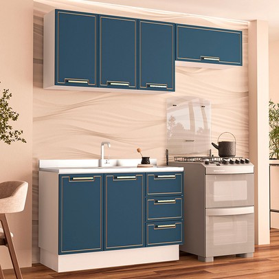 Cozinha Completa Amara 6 Portas 3 Gavetas 40250081 Branco/Azul - Politorno