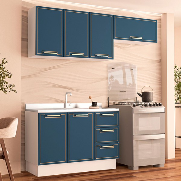 Cozinha Completa Amara 6 Portas 3 Gavetas 40250081 Branco/Azul - Politorno