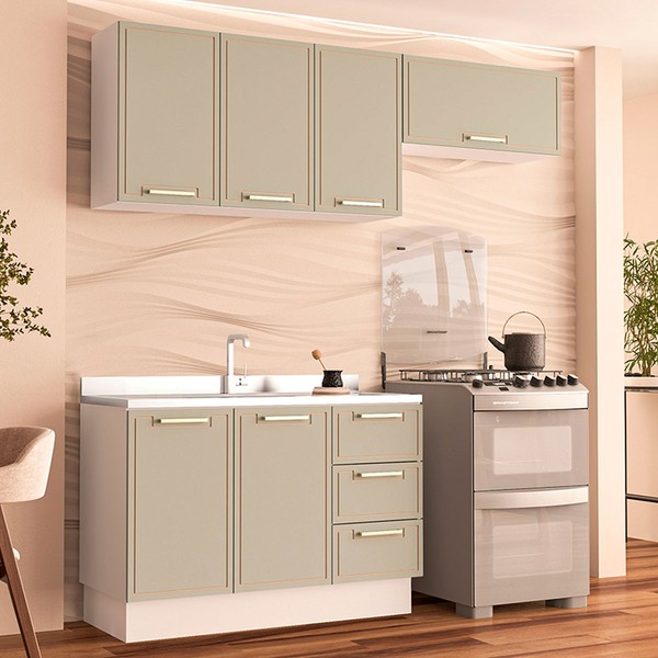 Cozinha Completa Amara 6 Portas 3 Gavetas 40250081 Branco/Verde Oliva - Politorno
