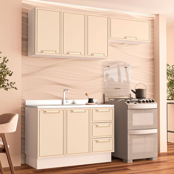 Cozinha Completa Amara 6 Portas 3 Gavetas 40250081 Branco/Creme - Politorno