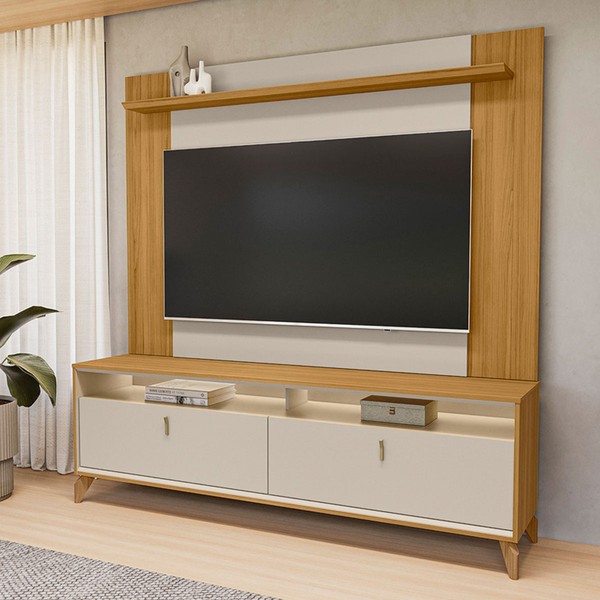 Rack com Painel para TV Até 55 Polegadas Dubai  2 Portas 1 Prateleira com Led Tauri/Off White Fosco - Linea Brasil