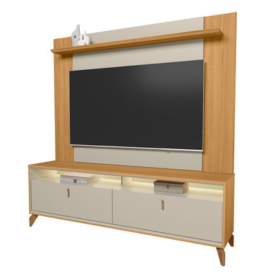 Rack com Painel para TV Até 55 Polegadas Dubai  2 Portas 1 Prateleira com Led Tauri/Off White Fosco - Linea Brasil