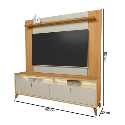 Rack com Painel para TV Até 55 Polegadas Dubai  2 Portas 1 Prateleira com Led Tauri/Off White Fosco - Linea Brasil
