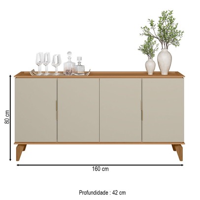 Balcão Buffet évora 4 Portas Jequitiba/Off White Fosco - Linea Brasil