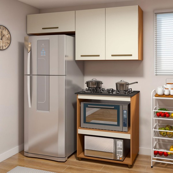 Cozinha Compacta Angra 3 Portas Nature/Off White - Kaiki Móveis