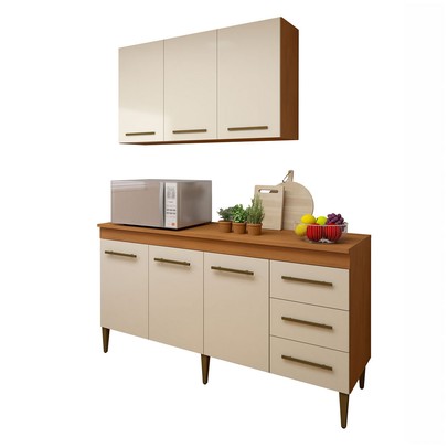 Cozinha Compacta Maceió 6 Portas 3 Gavetas Nature/Off White - Kaiki Móveis