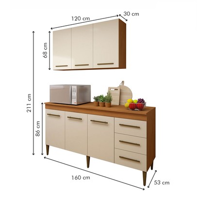 Cozinha Compacta Maceió 6 Portas 3 Gavetas Nature/Off White - Kaiki Móveis