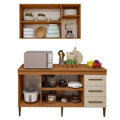Cozinha Compacta Maceió 6 Portas 3 Gavetas Nature/Off White - Kaiki Móveis