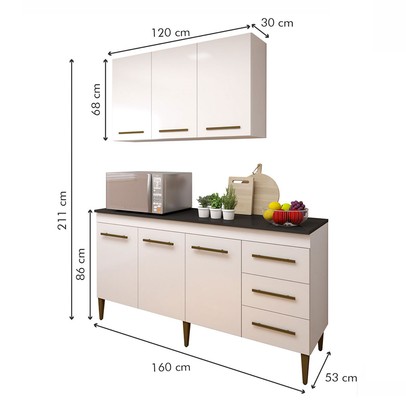 Cozinha Compacta Maceió 6 Portas 3 Gavetas Branco - Kaiki Móveis