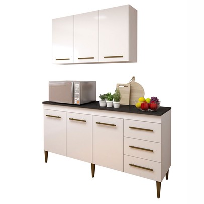 Cozinha Compacta Maceió 6 Portas 3 Gavetas Branco - Kaiki Móveis