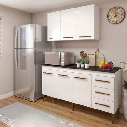 Cozinha Compacta Maceió 6 Portas 3 Gavetas Branco - Kaiki Móveis