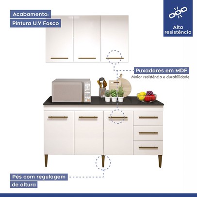 Cozinha Compacta Maceió 6 Portas 3 Gavetas Branco - Kaiki Móveis