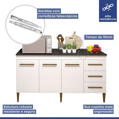 Cozinha Compacta Maceió 6 Portas 3 Gavetas Branco - Kaiki Móveis