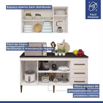 Cozinha Compacta Maceió 6 Portas 3 Gavetas Branco - Kaiki Móveis