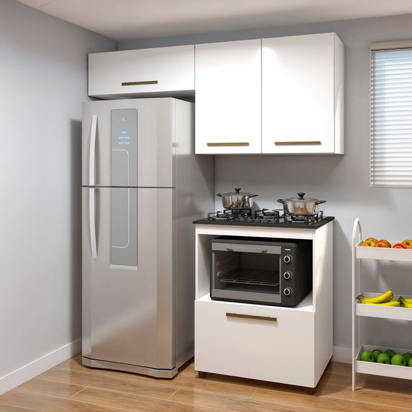 Cozinha Compacta 4 Portas Nature/Off White - Kaiki Móveis