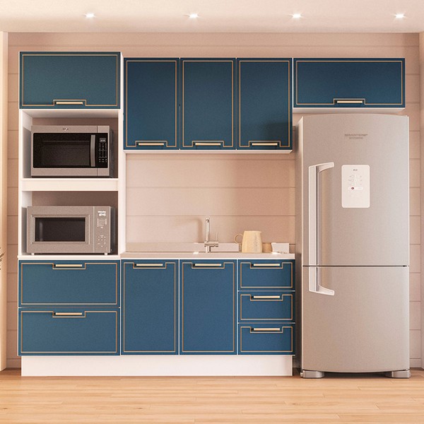 Cozinha Completa Amara 8 Portas 4 Gavetas 40250082 Branco/Azul - Politorno