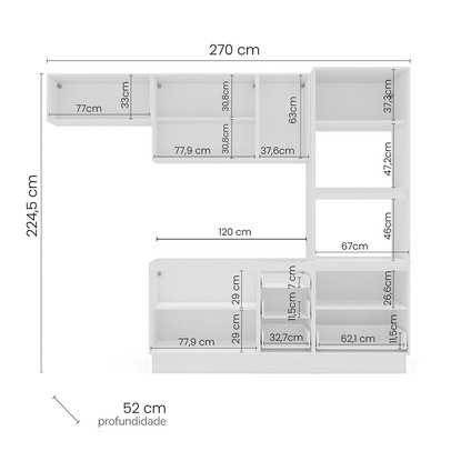 Cozinha Completa Amara 8 Portas 4 Gavetas 40250082 Branco/Azul - Politorno