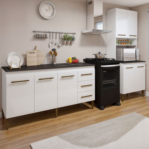 Cozinha Compacta Guarujá 7 Portas 3 Gavetas Nature/Off White - Kaiki Móveis