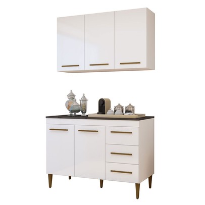 Cozinha Compacta Londrina 5 Portas 3 Gavetas Nature/Off White - Kaiki Móveis