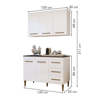 Cozinha Compacta Londrina 5 Portas 3 Gavetas Nature/Off White - Kaiki Móveis