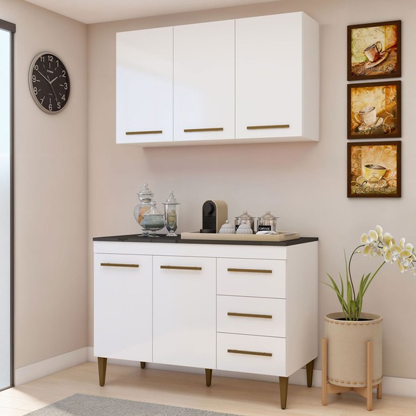 Cozinha Compacta Londrina 5 Portas 3 Gavetas Nature/Off White - Kaiki Móveis