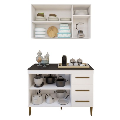 Cozinha Compacta Londrina 5 Portas 3 Gavetas Nature/Off White - Kaiki Móveis