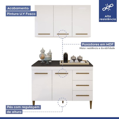 Cozinha Compacta Londrina 5 Portas 3 Gavetas Nature/Off White - Kaiki Móveis