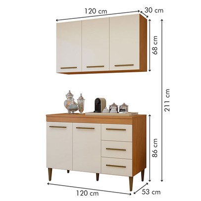 Cozinha Compacta Londrina 5 Portas 3 Gavetas Branco - Kaiki Móveis