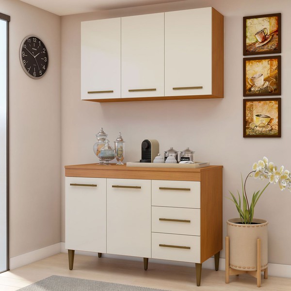 Cozinha Compacta Londrina 5 Portas 3 Gavetas Branco - Kaiki Móveis