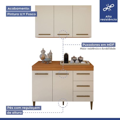 Cozinha Compacta Londrina 5 Portas 3 Gavetas Branco - Kaiki Móveis