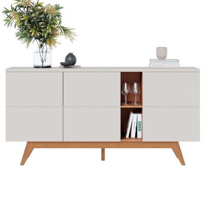 Balcão Buffet Light 3 Portas 1 Prateleira Off White/Matte/Freijó - Pnr Móveis