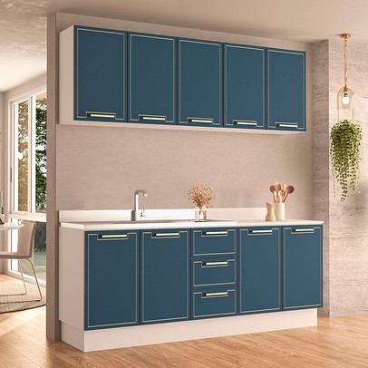 Cozinha Completa Amara 9 Portas 3 Gavetas 40250083 Branco/Azul - Politorno