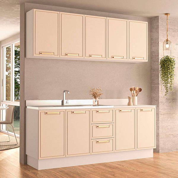 Cozinha Completa Amara 9 Portas 3 Gavetas 40250083 Branco/Creme - Politorno