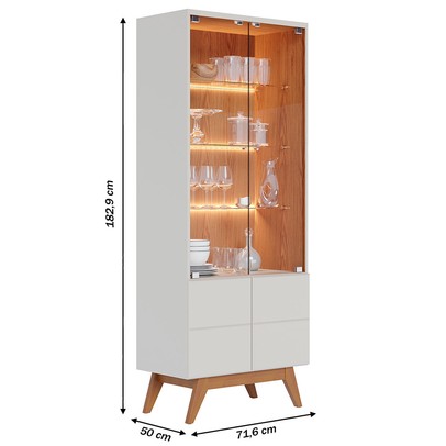 Cristaleira Light 4 Portas 3 Prateleiras com Led Off White/Matte/Freijó - Pnr Móveis