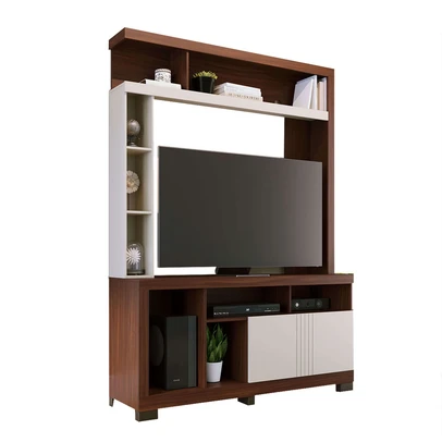 Estante para TV Até 50 Polegadas Hill 2 Portas Nogueira Real/Off White Matte - Pnr Móveis