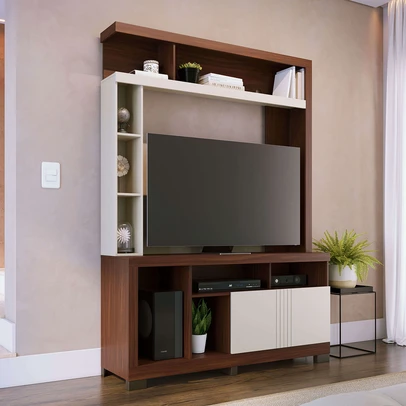Estante para TV Até 50 Polegadas Hill 2 Portas Nogueira Real/Off White Matte - Pnr Móveis