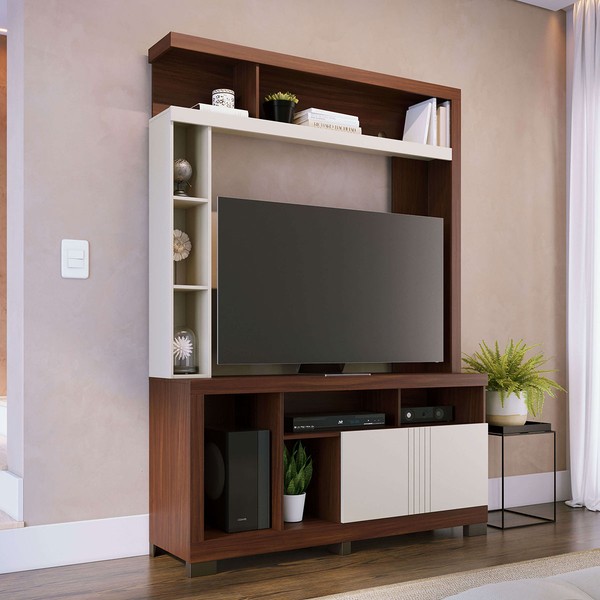 Estante para TV Até 50 Polegadas Hill 2 Portas Nogueira Real/Off White Matte - Pnr Móveis