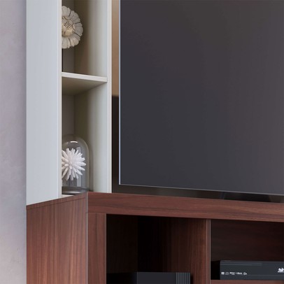 Estante para TV Até 50 Polegadas Hill 2 Portas Nogueira Real/Off White Matte - Pnr Móveis