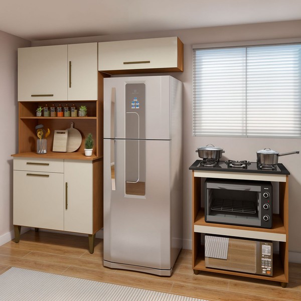 Cozinha Compacta Barueri 5 Portas 1 Gaveta Nature/Off White - Kaiki Móveis