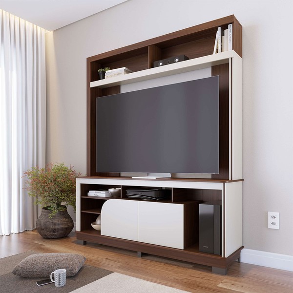 Estante para TV Até 65 Polegadas Silvestre 2 Portas Nogueira Real/Off White Matte - Pnr Móveis