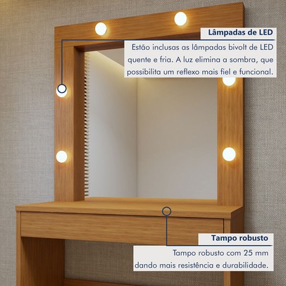 Penteadeira Camarim Requinte 1 Gaveta Naturalle - Mavaular