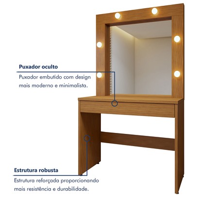 Penteadeira Camarim Requinte 1 Gaveta Naturalle - Mavaular