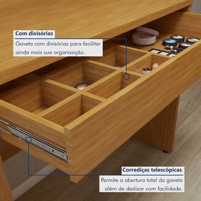 Penteadeira Camarim Requinte 1 Gaveta Naturalle - Mavaular