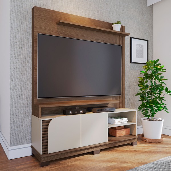 Estante para TV Até 65 Polegadas Boss 2 Portas Amêndoa/Off White 1500 - Pnr Móveis