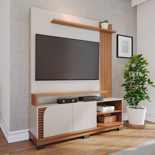 Estante para TV Até 65 Polegadas Boss 2 Portas Off White/Freijó 1500 - Pnr Móveis