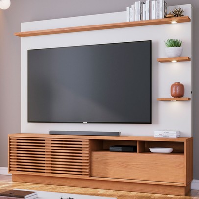 Estante para TV Até 70 Polegadas Campos 1 Porta 1 Gaveta Freijó/Off White Matte - Pnr Móveis