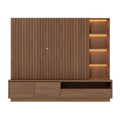 Estante para TV Até 82 Polegadas Arraial 4 Gavetas com Led Ripado Amêndoa - Pnr Móveis